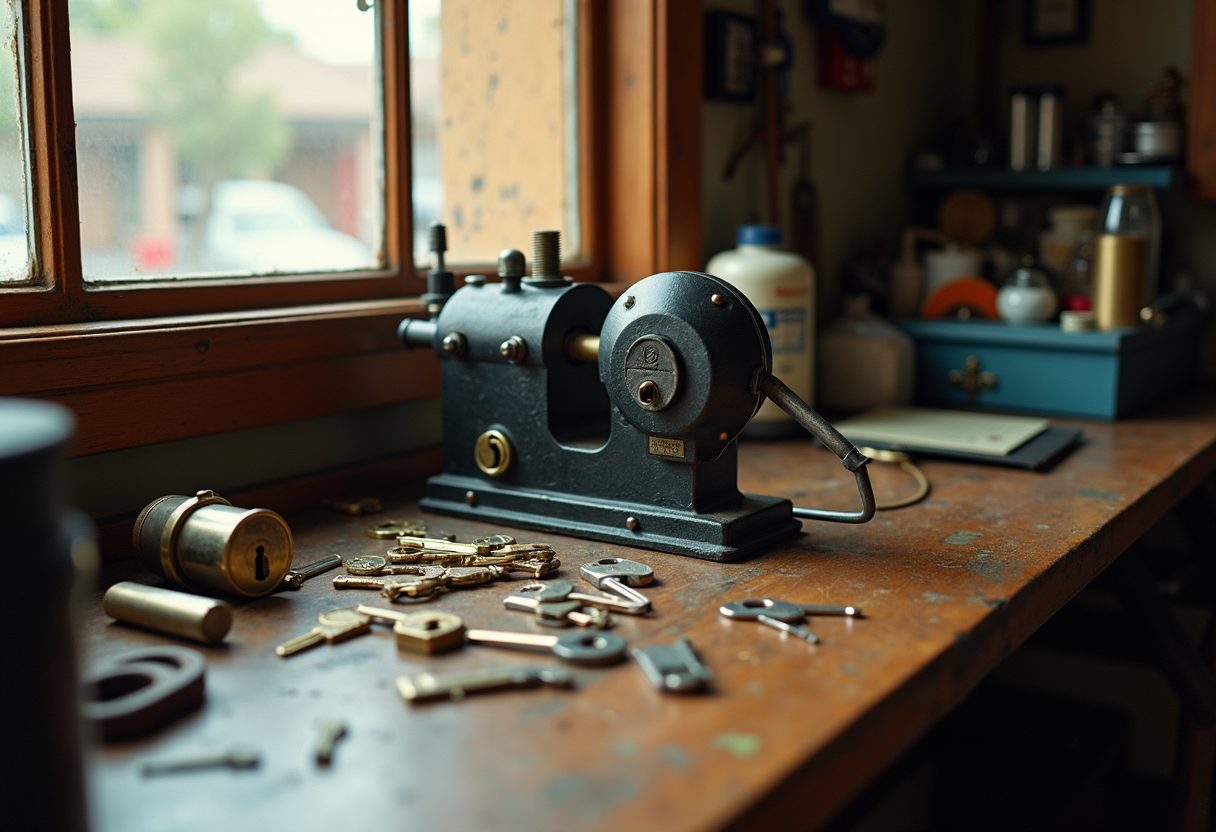 Key-cutting bench with new deadlocks — Middle Dural